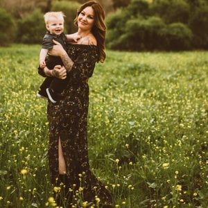 Off the shoulder BoHo dress with double leg slit